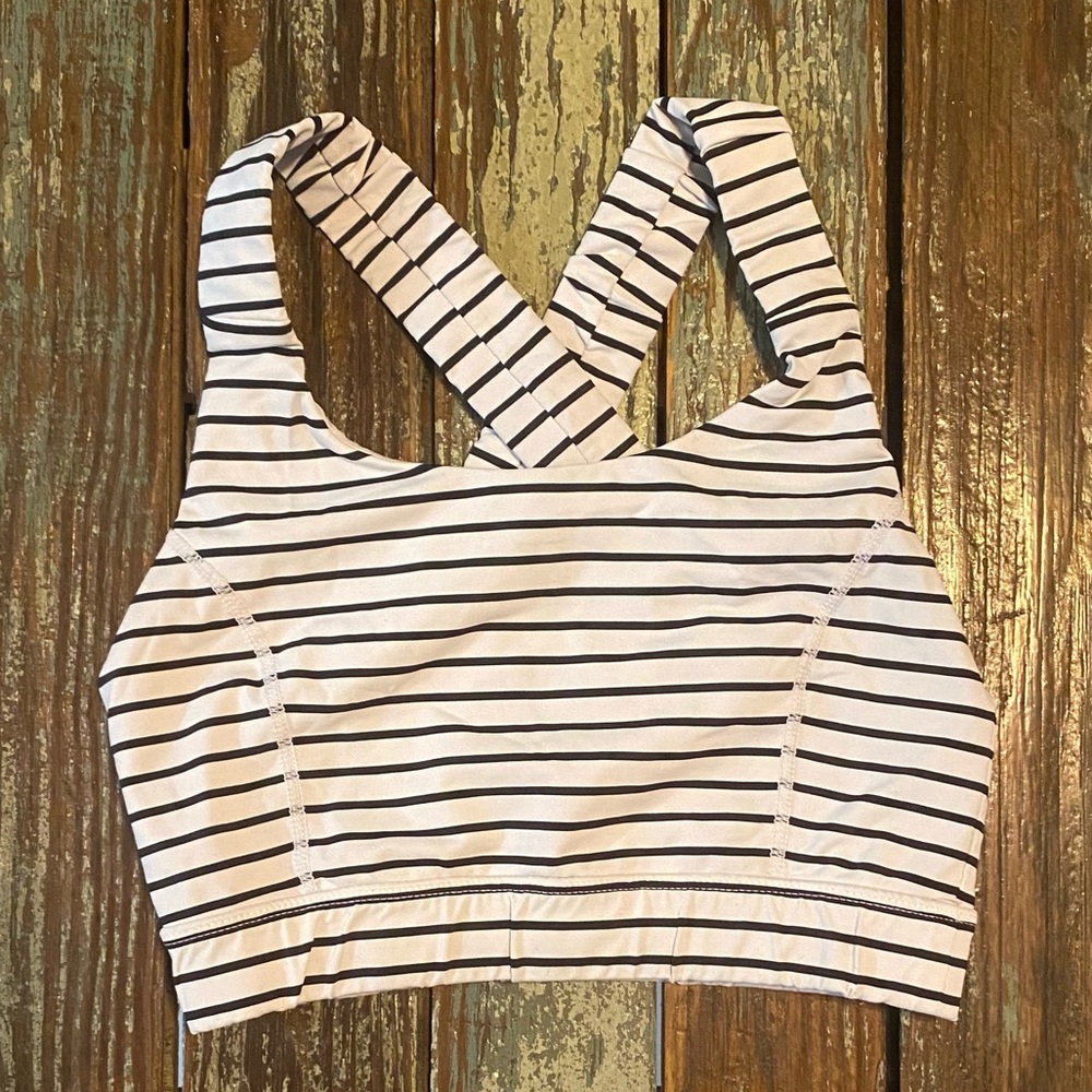 COPY - Black and white striped sports bra